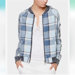 Sanctuary Blue Plaid  Bomber Jacket SZ S